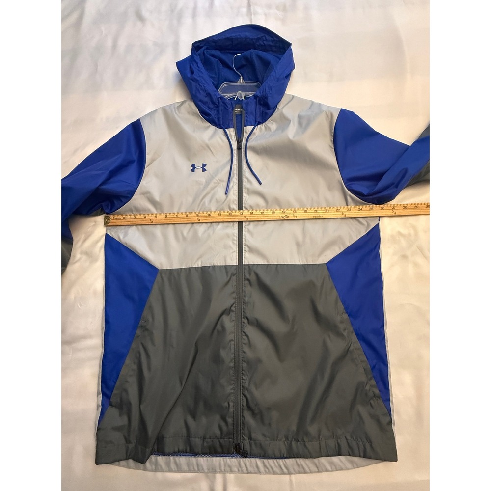 Under Armour Mens Windbreaker Jacket XLT Blue Silver Grey Hooded - Picture 8 of 11